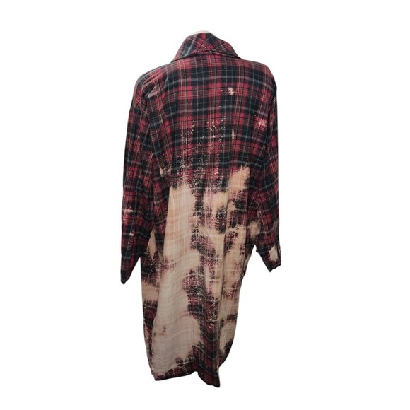 Vintage-Inspired Mens Plaid Duster Robe Bleached Effect One Size Fits Most Fruit - Picture 9 of 12
